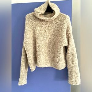 Loft nubby cream cropped turtleneck sweater size xl